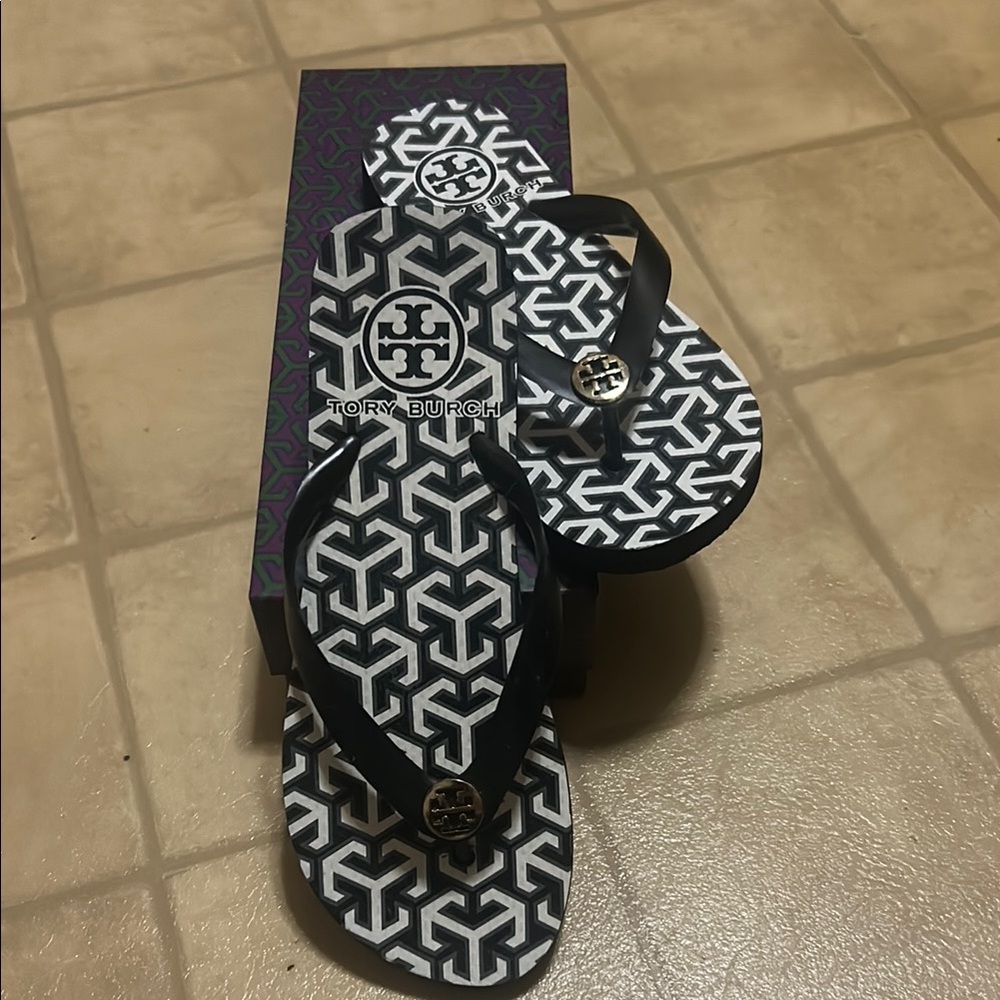 Tory Burch Black and White Sandals